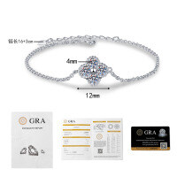 Sterling Silver Moissanite Four-Leaf Clover Dainty Minimalist Wholesale Bracelet-1.2-carat moissanite, white gold  925 silver