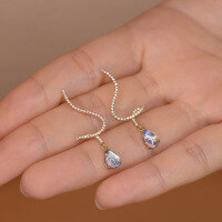 wholesale Metal material, cross-border new sea blue gemstone curve earrings for women, fashionable and luxurious, trendy,, ins, high-end feeling ear accessories-xb720-white gold aquamarine earrings