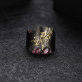 wholesale S925 Silver Adjustable Designer High-End Ring with Inlaid Natural Gemstone, Individualistic Dark Retro Style-0-0