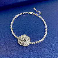 wholesale S925 Silver Rose Flower Bracelet with High-Carbon Diamonds, New Design, Niche Fashion, Stylish Bracelet for Women-B058 Rose Bracelet 925 Silver