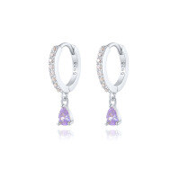 wholesale Brass Luxury High-end Crystal-embellished Colored Teardrop Ear Cuffs,ins。-Platinum-Purple Diamond