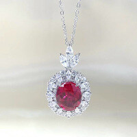 wholesale Metal: 925 Sterling Silver Zhu Zhifan New Simulated Pigeon Blood Red 10*12mm Oval Necklace for Women, Classic and Simple Fashion Style-N294 Red Diamond 925 Silver