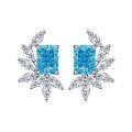 wholesale S925 Sterling Silver Ice-Cut Earrings with Aquamarine Gemstone, Full Diamond Marquise Wheat Zircon Earrings for Women Wholesale-0-4