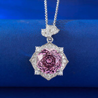 wholesale S925 Sterling Silver 10mm Rose Purple Pendant Rose Petal Necklace for Women, Fashionable Style for Live Streams-N437 Rose Purple Pendant [with chain]  925 Silver