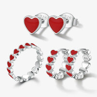 wholesale 925 Sterling Silver Earrings, Versatile Sweet and Edgy Valentine's Day Heart Enamel Stud Earrings for Women, Cross-Border Best-Selling Jewelry-Red Heart Set Ring #9