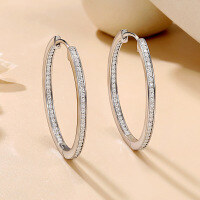 wholesale 18K Gold Plated 925 Sterling Silver Cross-Border New Moissanite Hoop Earrings, Simple and Fashionable Moissanite Earrings for Foreign Trade Wholesale-oval