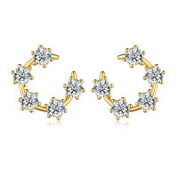wholesale 925 Silver Gold Color Round Moissanite Stud Earrings Six-Claw Design Flattering Face Shape Women's Best Seller Hot on Independent Sites-Gold 2 carats (with certificate)  925 silver