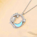 wholesale S925 Sterling Silver Cute Dragon Star Moon Necklace for Women, Moonstone Pendant Collarbone Chain for Year of the Dragon-0-2