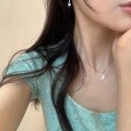 wholesale S925 Sterling Silver Super Fairy Dreamy Moonstone White Mother-of-Pearl Crescent Necklace Minimalist Niche Design Collarbone Chain-0-2