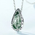 wholesale S925 Sterling Silver Minimalist Geometric Teardrop Moss Agate Pendant Choker Necklace Vintage Style Wholesale-0-3