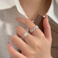 wholesale S925 Sterling Silver Adjustable Minimalist Line Ring for Women, Korean with a High-End Feel-Car flower line clause