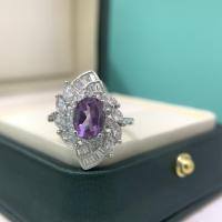 wholesale S925 Sterling Silver Cross-Border Live Streaming Moissanite Ring, Luxurious and Elegant Heavy Work Design Ring Factory Direct Sales Diamond Zirconia-6*8 high carbon diamond ring Adjustable opening