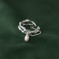 wholesale S925 silver double-layer irregular cross pearl ring Korean version geometric personality jewelry R00239-0-3
