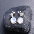 wholesale S925 Sterling Silver Natural Creamy Blue Moonstone Stud Earrings for Women, Cross-Border Bestseller, Elegant Gemstone Earrings-0-2