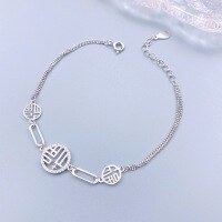 wholesale S925 Sterling Silver Maker's Chinese-style Diamond-encrusted Multi-Fu Character Bracelet for Women, Simple and Unique Design Accessory-Blessings Bracelet>925 Silver