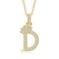 Gold-Plated Copper Crown Zircon Quartz Letter Pendant Necklace-0-7
