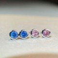 wholesale S925 Sterling Silver Bubble Earrings 50-Point Blue Zircon Pink Diamond Round Ear Jewelry Eight Hearts and Eight Arrows Simple and Minimalist Style-0-3