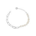 wholesale S925 Sterling Silver Korean Version Ins Niche Light Luxury Design Baroque Freshwater Pearl Chain Textured Bracelet for Women-0-5