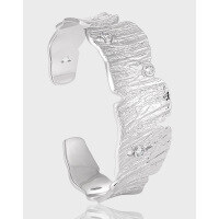 wholesale S925 Sterling Silver Small Niche European and American Openwork Diamond-Inlaid Irregular Bark Texture Women's Bracelet-Platinum 925 silver