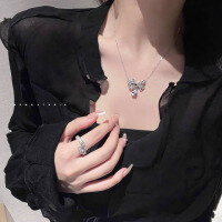 wholesale S925 Sterling Silver Large Bow Drop Zircon Necklace for Women, Ins Style High-End Minimalist Unique Design Collarbone Chain-Luxury Bow Necklace &gt;TL011482