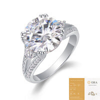S925 Silver Exaggerated Stackable Moissanite Ring, Tarnish-Resistant, Light Luxury High-End-5-carat moissanite + 46 stones (with GRA certificate)  US size 5/Hong Kong size 11