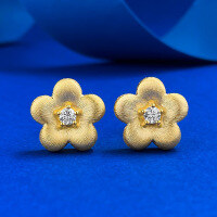 wholesale S925 Gold-Plated Silver Vintage Chinese Style Filigree Diamond Small Flower Stud Earrings-E601 Silver Brushed Flower 925 Silver