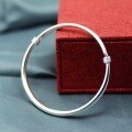 wholesale 999 Silver Plain Smooth Solid Round Adjustable Bangle for Women and Men, Fashion Minimalist Bracelet-0-3