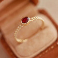 wholesale S925 Sterling Silver Red Elk Vintage Niche Ring for Women, Red Gem Versatile Fashion Elegant Band Diamond-0-0