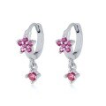 wholesale S925 Sterling Silver Floral Pendant Ear Hoops with Plum Blossom and Zirconia, Fashionably Romantic and Sweet French-style Earrings-0-12