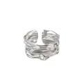 wholesale S925 Sterling Silver JF313 Korean Wide Band Ring Dongdaemun Ins Irregular Pleated Textured Open Adjustable Ring for Women-0-4