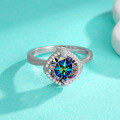 wholesale S925 Sterling Silver Cross-Border 3-Carat Colorful Moissanite Twist Shank Square Halo Ring Gift for Girlfriend Wedding Ring-0-1