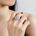 S925 Silver 3ct Emerald-Cut Moissanite Ring, Women's Elaborate Setting-0-3