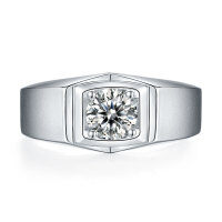 wholesale S925 Sterling Silver 1ct Moissanite Ring for Men, European and American Minimalist Fashion, Stylish Cross-Border Moissanite Ring-Platinum US size 9#