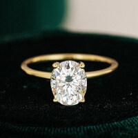 18K Gold Plated S925 Silver Oval Moissanite Four-Prong Ring-Set with 1CT moissanite  US No. 8