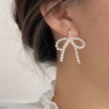 wholesale S925 Sterling Silver Pearl Woven Bow Earrings for Women, Small and Exquisite, Light Luxury Fashion Ear Clips-0-2