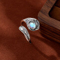 wholesale S925 Sterling Silver Bohemian Vintage Dragon Ring with Moonstone Adjustable Open Ring for Women TEMU SHEIN Dropshipping-0-5