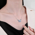 wholesale S925 Sterling Silver Small Fresh Chain Spliced Bead Drop Glaze Butterfly Fluttering Elegant Collarbone Necklace-0-3