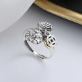 wholesale S925 sterling silver retro coin waist belt lotus money bag ring ethnic style antique good meaning index finger ring-0-2