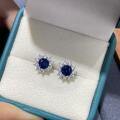 Metal Blue Sapphire Sunflower Earrings, Korean Style Light Luxury Studs-0-0