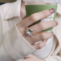 wholesale S925 Sterling Silver Matte Process Auspicious Blessing Character Coin Purse Ring Vintage National Style Index Finger Ring-961FJ/approx. 3.4g Adjustable opening