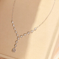 wholesale S925 sterling silver necklace with exquisite and simple teardrop pendant, ultra-sparkling, lightweight luxury, European and American retro style for women-BX0129-White Gold>925 Silver