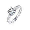 Sterling Silver Four-Claw Round Moissanite Ring Micro-Set Fashion Jewelry-0-3