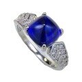 wholesale S925 Silver 8*8mm Royal Blue Sugar Loaf Square Ring Simple European and American Style AliExpress Model-0-4