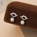wholesale S925 Sterling Silver Knotted Bead Earrings, French Retro Style, Minimalist Geometric Design-0-6