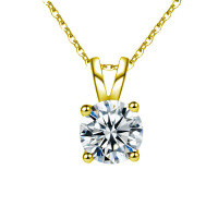 S925 Sterling Silver Moissanite Four-Prong Pendant Necklace-Golden yellow  50-point D-color moissanite