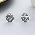 wholesale Metal S925 Sterling Silver Retro Thai Silver Round Plate Hexagram Ear Cartilage Stud Hip-hop Punk Trendy Fashion Ear Accessories-0-0