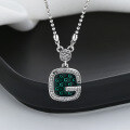 wholesale S925 Sterling Silver Green Resin Inlaid Diamond G Letter Necklace, Small Luxury Instagram Style European and American Fashion Popular Collarbone Chain-0-3