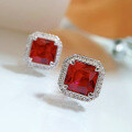 wholesale S925 Sterling Silver Zhuo Zhifan Jewelry New 1ct Pigeon Blood Red Ear Studs High Carbon Diamond European and American Retro 7*7 Earrings-0-3