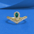 wholesale Metal: 925 Sterling Silver, Style: New 5*3mm Pear-shaped Simulated Emerald Fresh and Delicate Bezel-set Ring for Live Streaming-0-0
