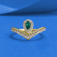 wholesale Metal: 925 Sterling Silver, Style: New 5*3mm Pear-shaped Simulated Emerald Fresh and Delicate Bezel-set Ring for Live Streaming-R1496 Gold Ring Size 5